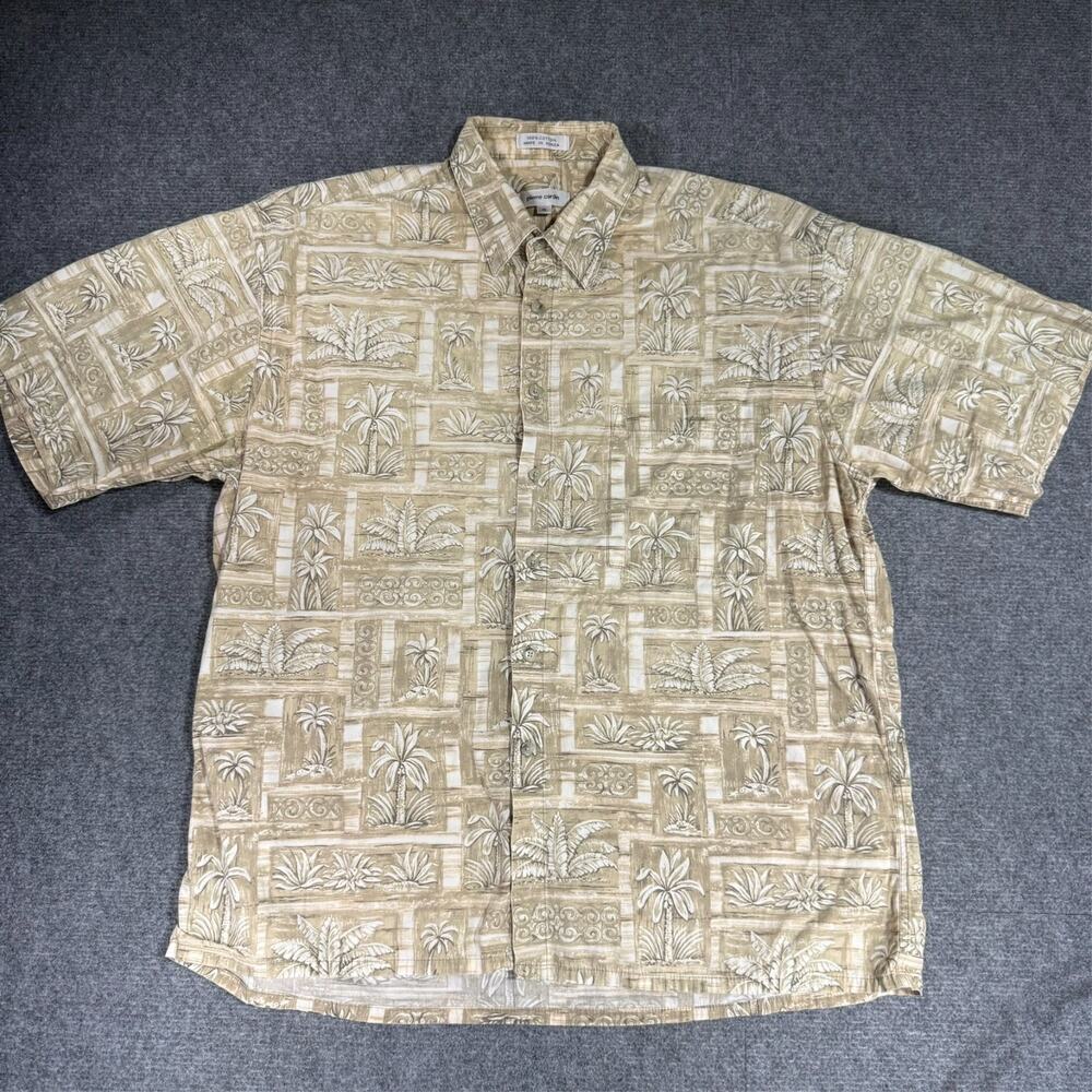 Hawaiian 100% Cotton Pierre Cardin Men's XL Shirt Beige Palm Tree PrintCasual